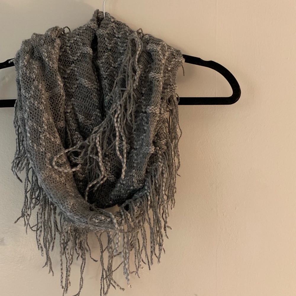 Grey Boho Frayed Scarf